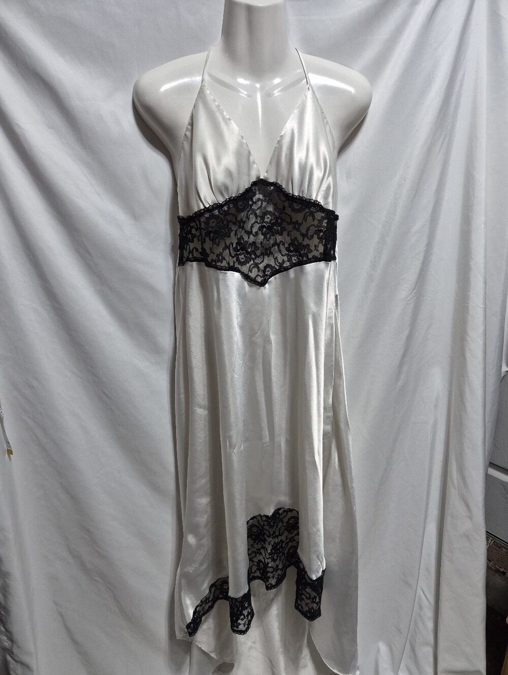 Vintage Victoria's Secret Satin Lace Slip Nightgown Dress Ivory Black L